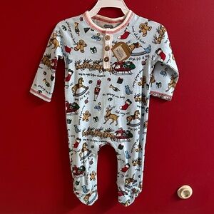 Mud Pie Light Blue Holiday Print one piece size 3-6 months Christmas boys